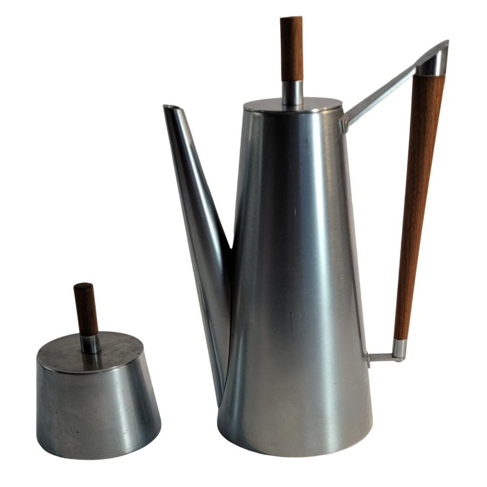 Vintage Italian Sugar And Coffee Pot Stainless With Teakwood Mid Century Modern